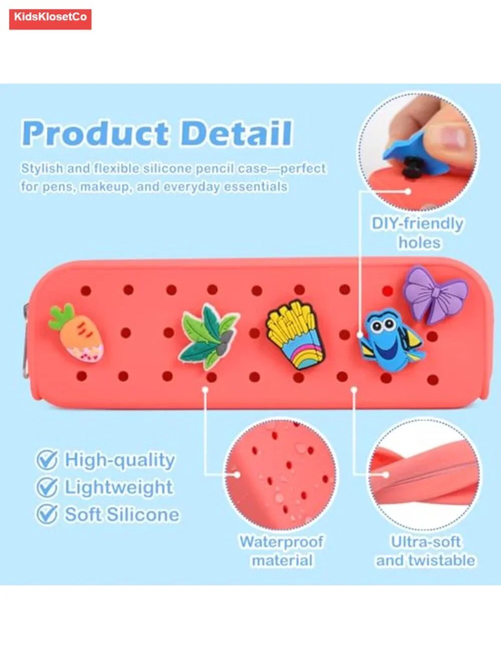 Silicone Pencil Pouch with DIY Charms, Multipurpose Makeup Bag